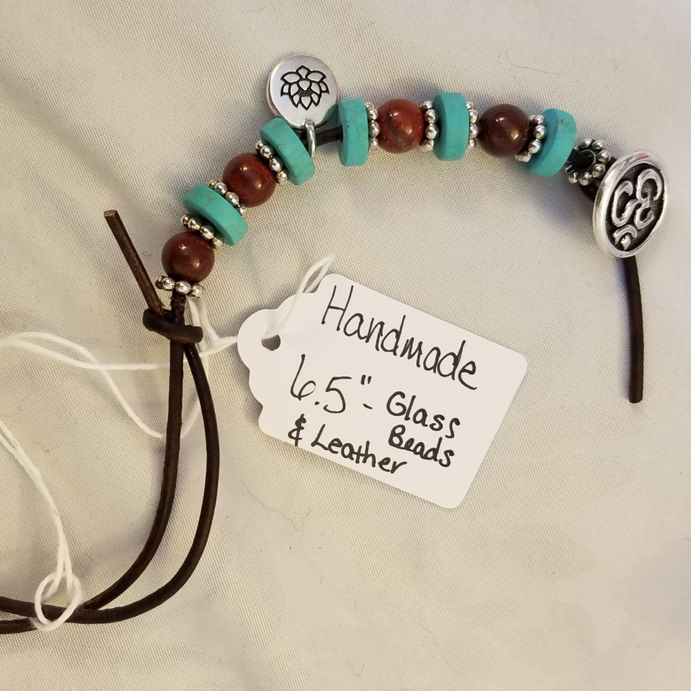 Handmade Leather Bracelet Turquoise Brown